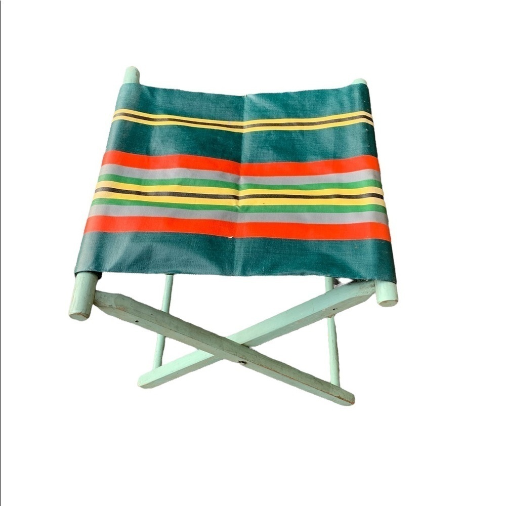 Striped Adirondack Vintage Folding Camp Stool - Picture 7 of 7